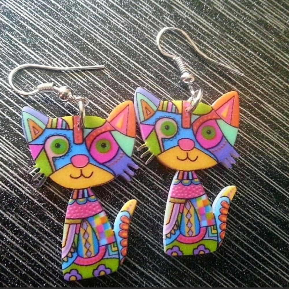 🔥Cat Acrylic Colorful Earrings - Picture 1 of 4